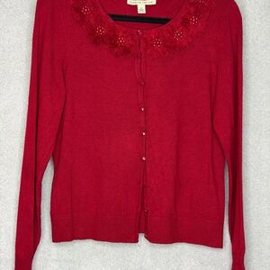 Red Women's Sweater with Floral Detail [M]
